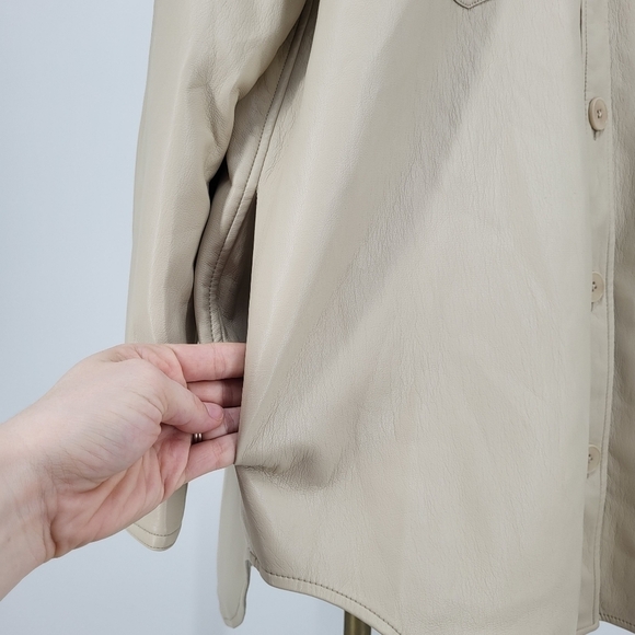 Wilfred Ganna Shirt Jacket Faux Leather Shacket Taupe Cream Button Up XL - Picture 8 of 11